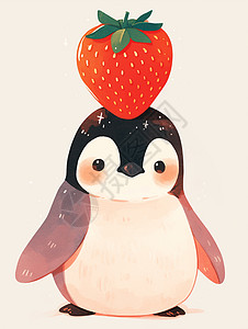 头顶着草莓的可爱卡通企鹅图片