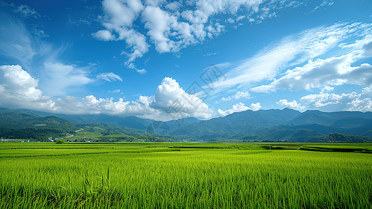 夏天绿色稻田图片