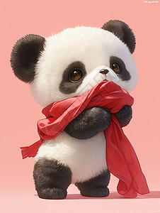 抱着红布的卡通熊猫图片