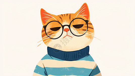 戴着眼镜的可爱卡通小猫图片