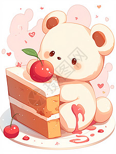 正在开心吃蛋糕的可爱卡通棕熊图片