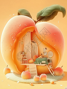 粉色梦幻的卡通桃子屋图片