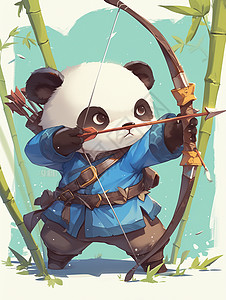 身穿蓝色古风服装手拿弓箭的卡通大熊猫图片
