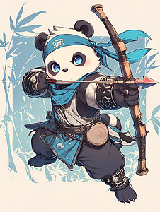 竹林中练功夫射箭的卡通大熊猫图片