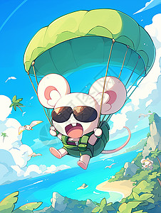 戴着墨镜玩降落伞的卡通小老鼠图片