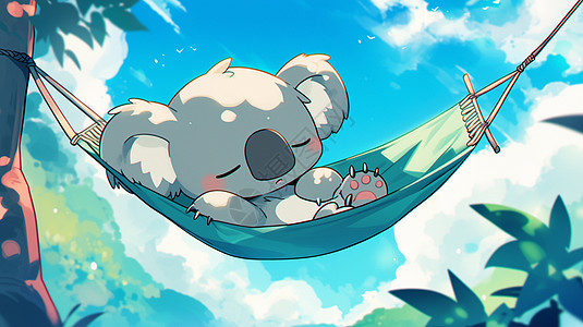 悠闲的躺在吊床上睡觉的可爱卡通树袋熊图片