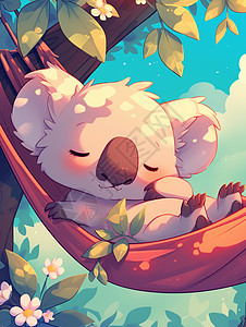 悠闲的躺吊床上睡觉的可爱卡通树袋熊图片