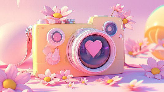 粉色调立体可爱的卡通照相机图片