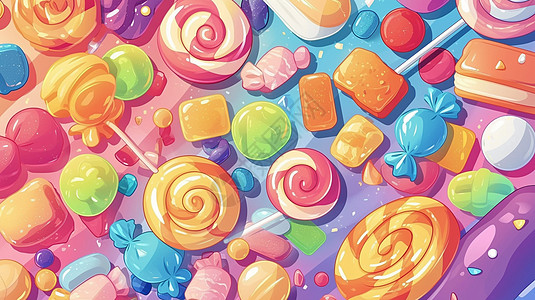 各种口味彩色梦幻的卡通糖果图片