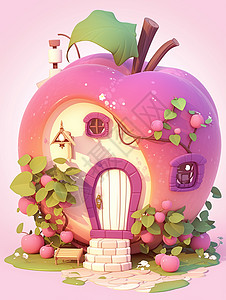 水果主题冷粉色立体的卡通小屋图片