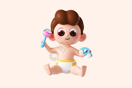 3d立体卡通可爱母婴形象拿玩具婴儿图片