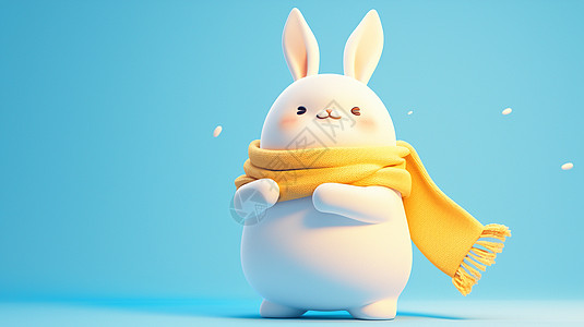围长长的黄色围巾的可爱卡通小白兔图片