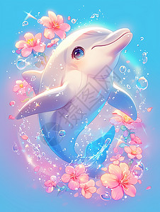 在水中游泳的卡通小海豚图片