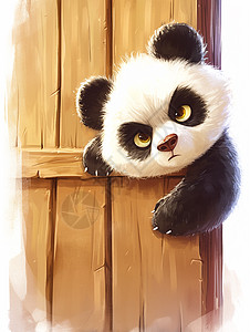 躲在木门后生气的卡通大熊猫图片