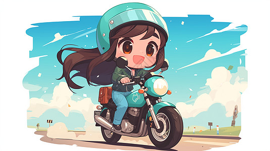 长发可爱卡通女孩在骑摩托车送快递图片
