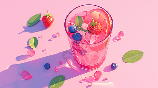 饮品粉色美味的卡通水果汁图片