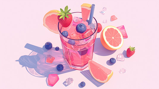 夏日饮品美味的卡通水果汁图片