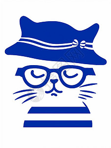 戴帽子和眼镜的卡通猫插画图片