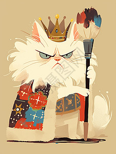 戴着皇冠生气表情可爱的卡通白色猫国王图片