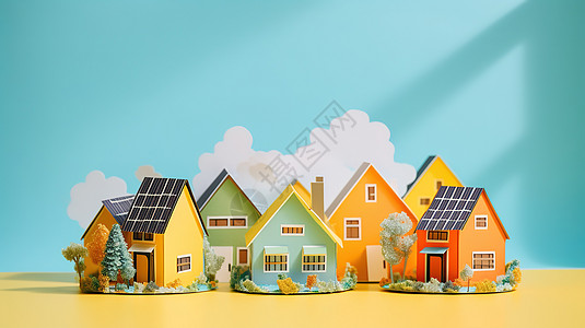 太阳能电池板纸质房屋图片