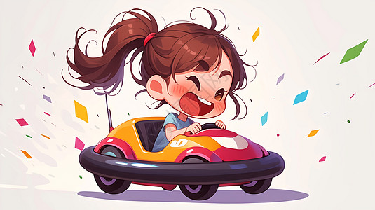 在游乐场开心开小汽车的可爱卡通女孩图片