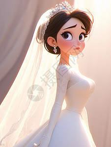 穿白色婚纱漂亮美丽的卡通新娘图片