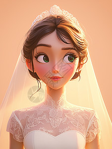 白色头纱大眼睛漂亮的卡通新娘图片