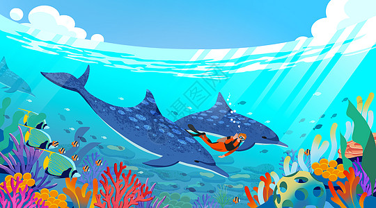 世界海洋日卡通插画图片