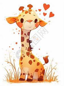 可爱的卡通长颈鹿身边飘着小红心图片