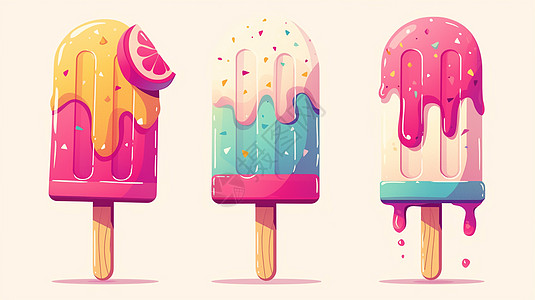 彩色可口的水果味卡通冰激凌图片
