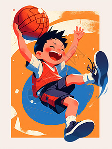 卡通小男孩在开心打篮球图片