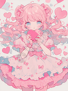 抱小红心的粉色头发可爱卡通小公主图片