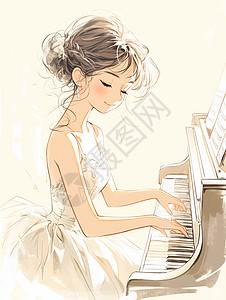 钢琴前优雅弹钢琴的卡通女人图片