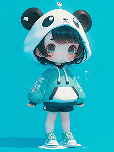 穿熊猫主题服装时尚的卡通小女孩IP图片