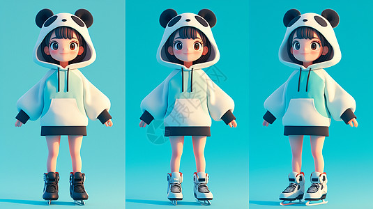 穿着熊猫主题时尚可爱的卡通女孩图片