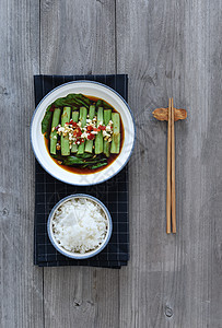 米饭豆角青菜背景图片