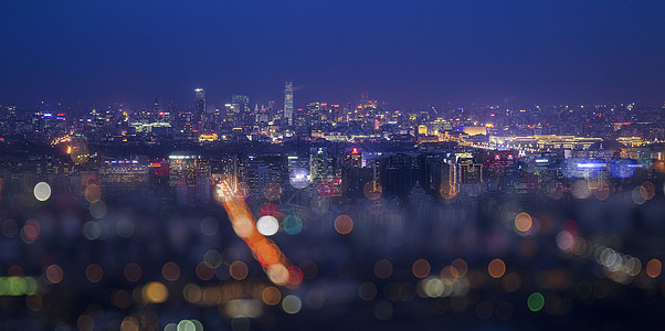 韩国夜景梦幻夜幕下的城市背景