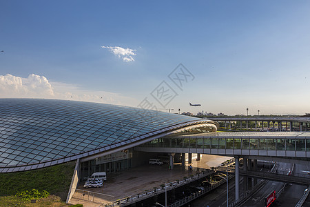 商务飞机首都机场的外景背景