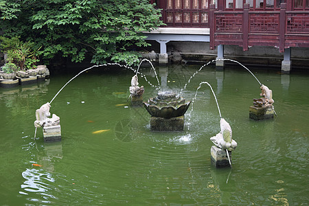 古代园林中的水池中和喷泉图片