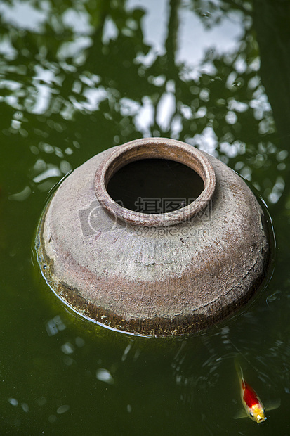 池塘中的酒坛图片