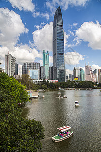 蓝天白云湖水深圳罗湖区背景