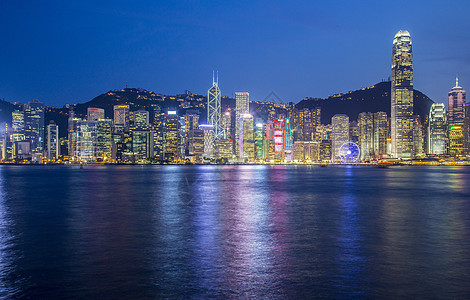 中国城市夜幕下的香港背景