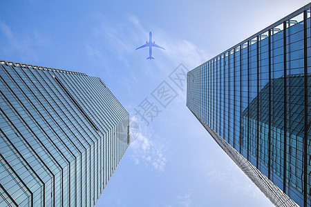 城市飞机高楼大厦·梦想飞翔背景