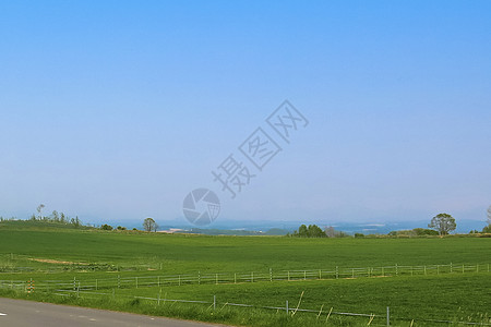 北海道远眺稻田群山与天空背景图片