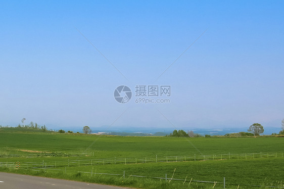 北海道远眺稻田群山与天空图片