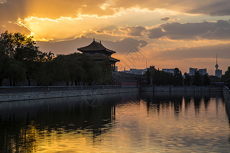 古建筑剪影火烧云·故宫背景