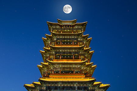 中国风古楼永定楼明月背景图片