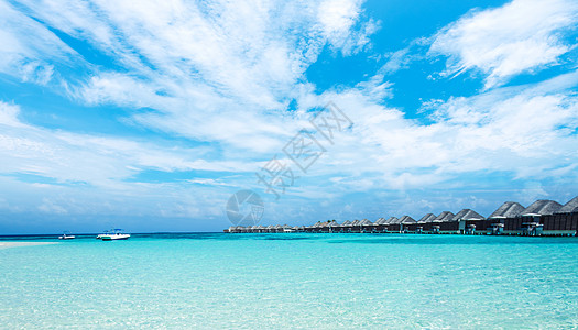 蓝色纯净蓝色水屋纯净马尔代夫背景