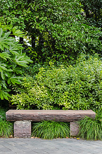 石凳绿叶园林环境风景背景图片