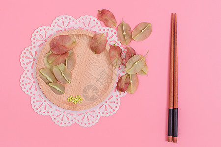 清新木筷红果种子创意摆拍背景图片